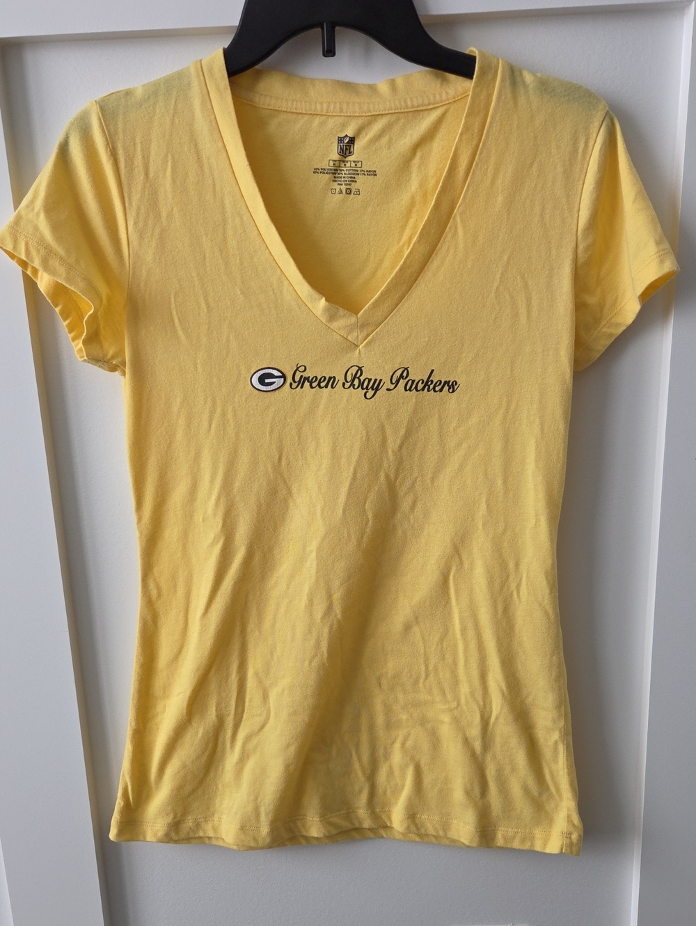 NFL Women's Yellow V-Neck Green Bay Packers Tee